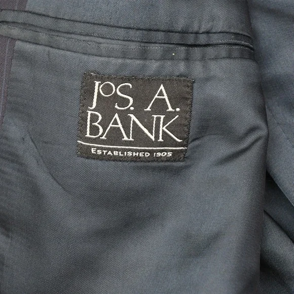 Jos A Bank 43L 36x32 Navy Blue Striped 100% Wool Mens Jacket Pants Suit
